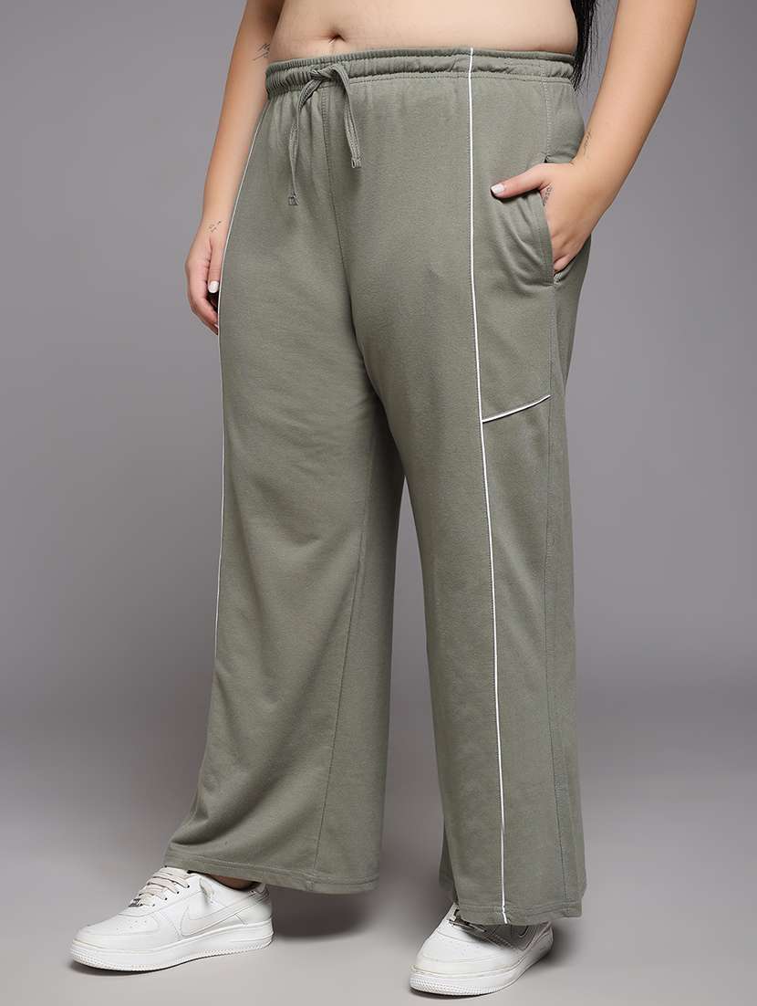 women plus size solid mid rise track pant - 22060100 -  Standard Image - 1