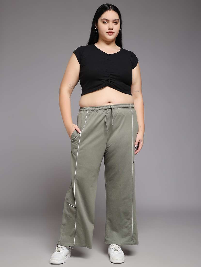 women plus size solid mid rise track pant - 22060100 -  Standard Image - 4