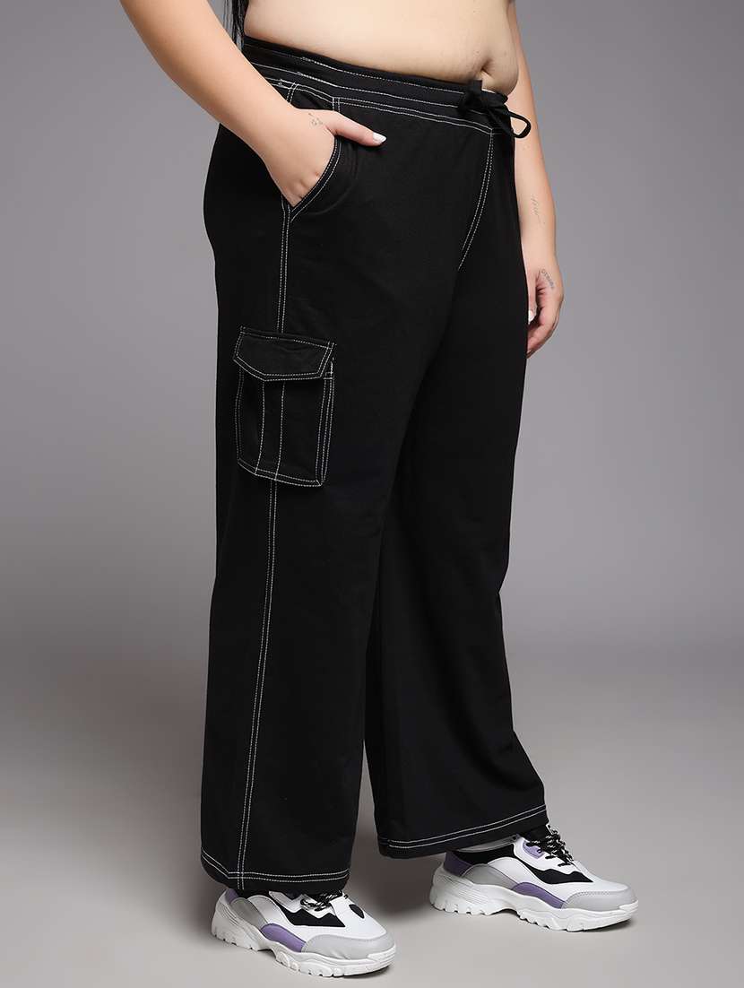 women plus size solid mid rise track pant - 22060101 -  Standard Image - 1