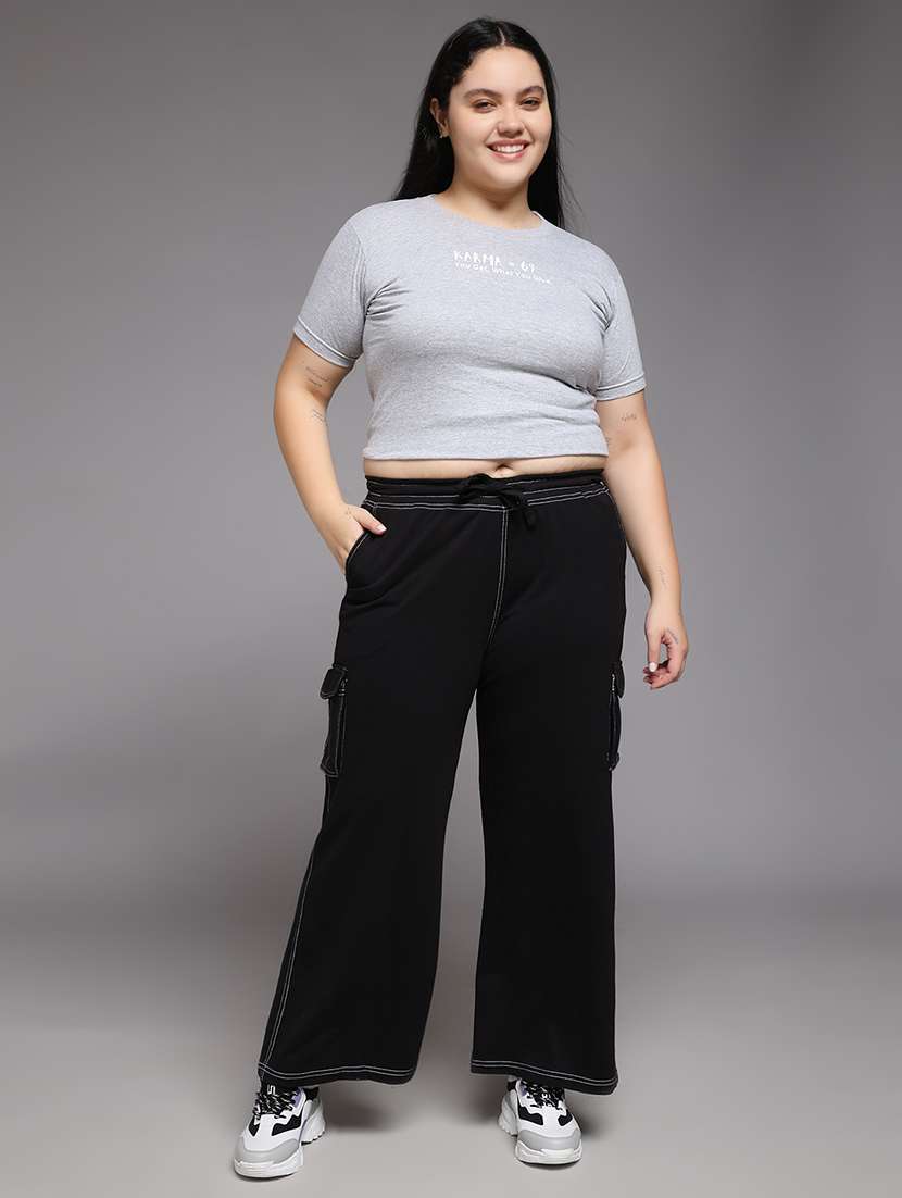 women plus size solid mid rise track pant - 22060101 -  Standard Image - 4