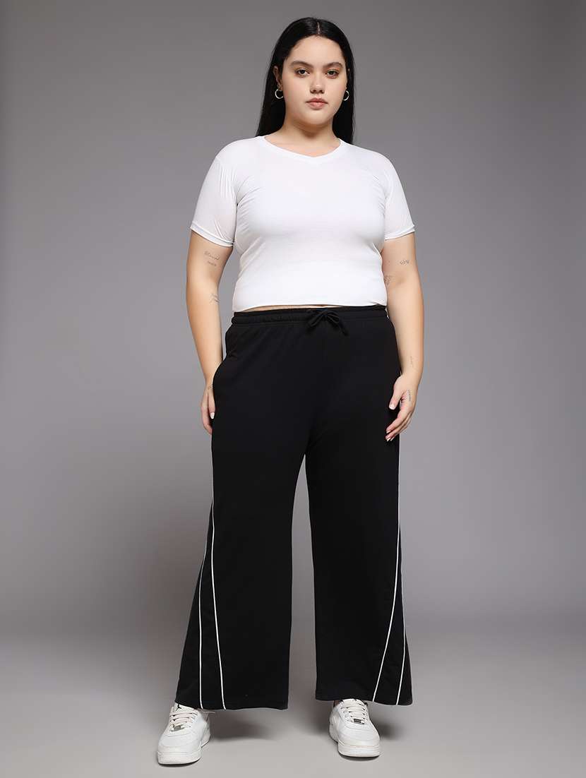 women plus size solid mid rise track pant - 22060107 -  Standard Image - 4