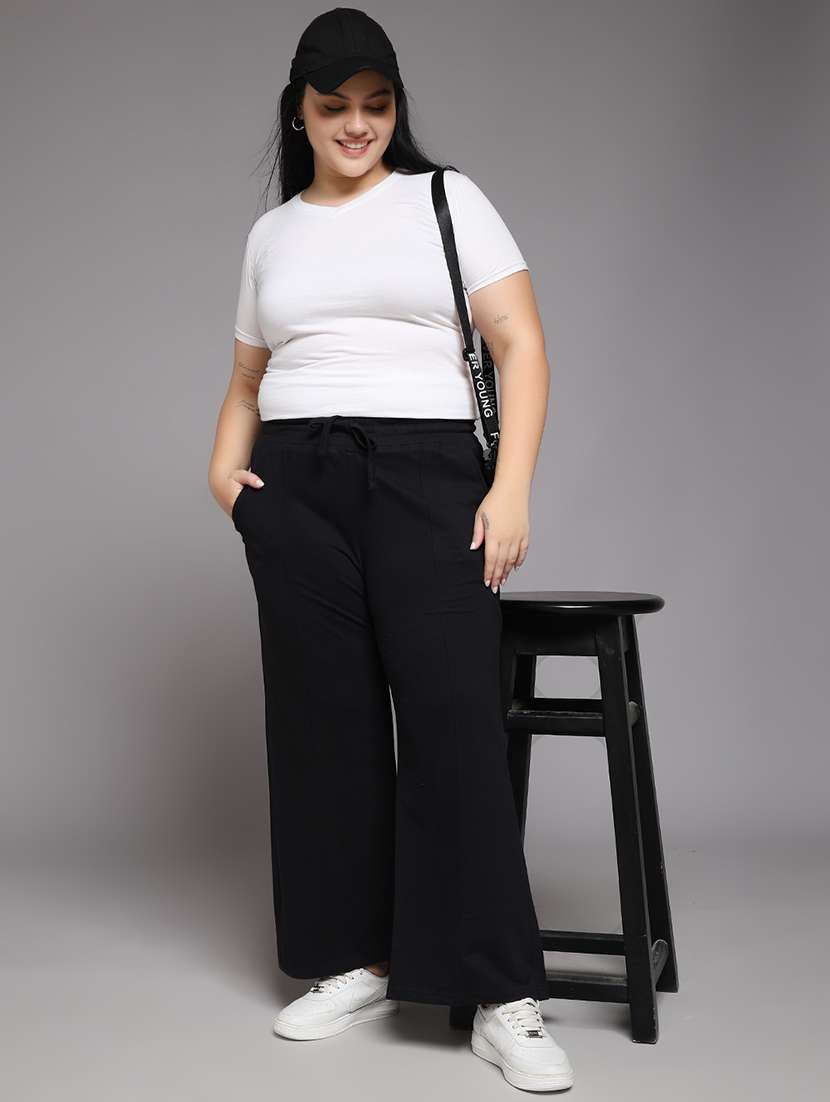 women plus size solid mid rise track pant - 22060109 -  Standard Image - 4