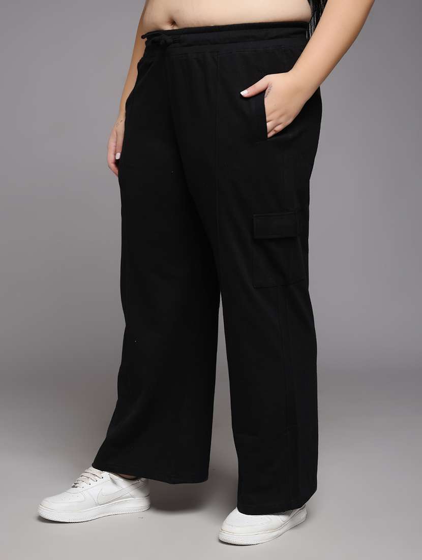 women plus size solid mid rise track pant - 22060110 -  Standard Image - 1