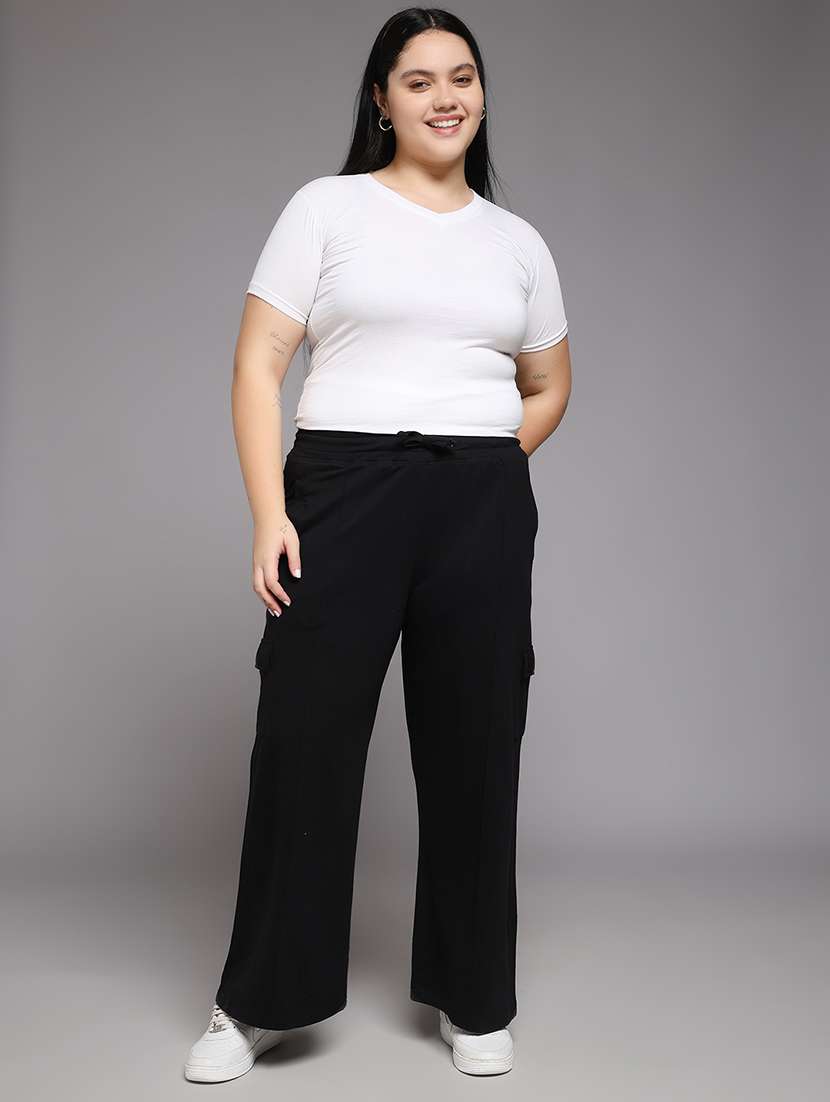 women plus size solid mid rise track pant - 22060110 -  Standard Image - 4
