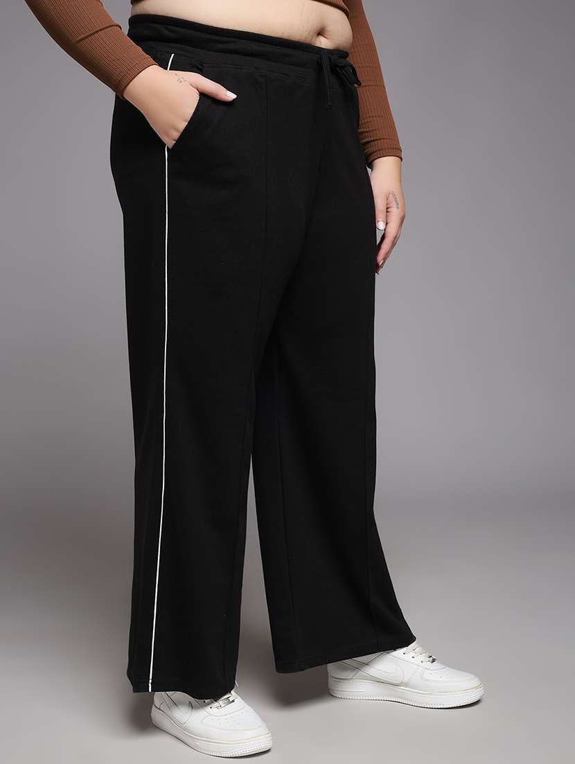 women plus size solid mid rise track pant - 22060112 -  Standard Image - 1