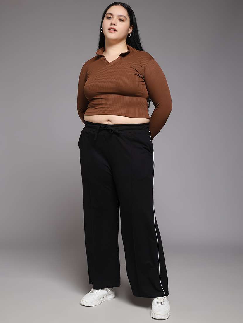 women plus size solid mid rise track pant - 22060112 -  Standard Image - 4