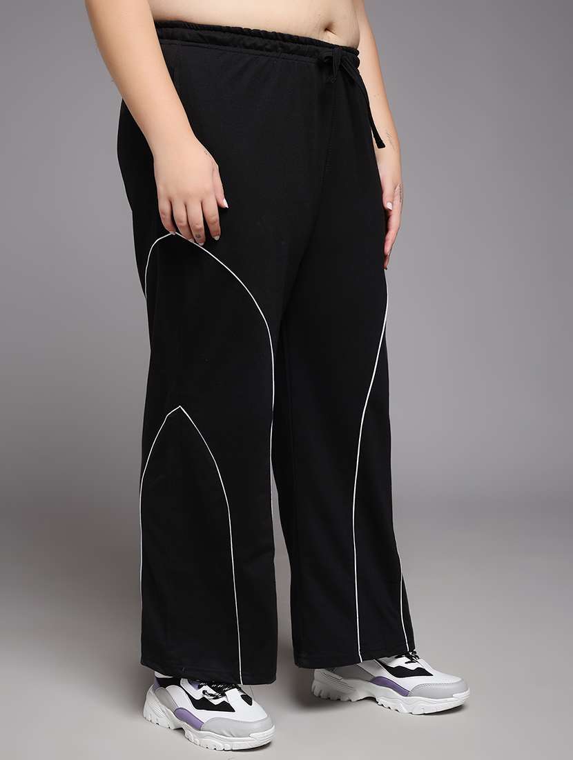 women plus size solid mid rise track pant - 22060114 -  Standard Image - 1