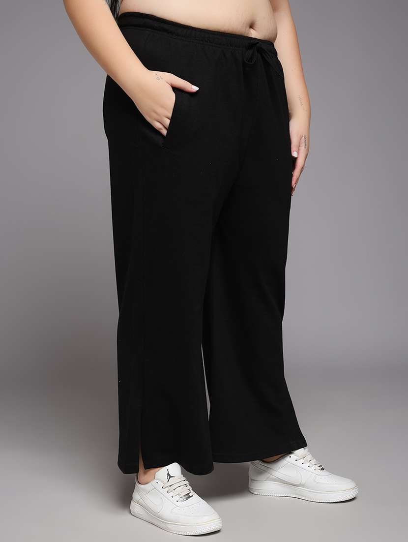 women plus size solid mid rise track pant - 22060116 -  Standard Image - 1