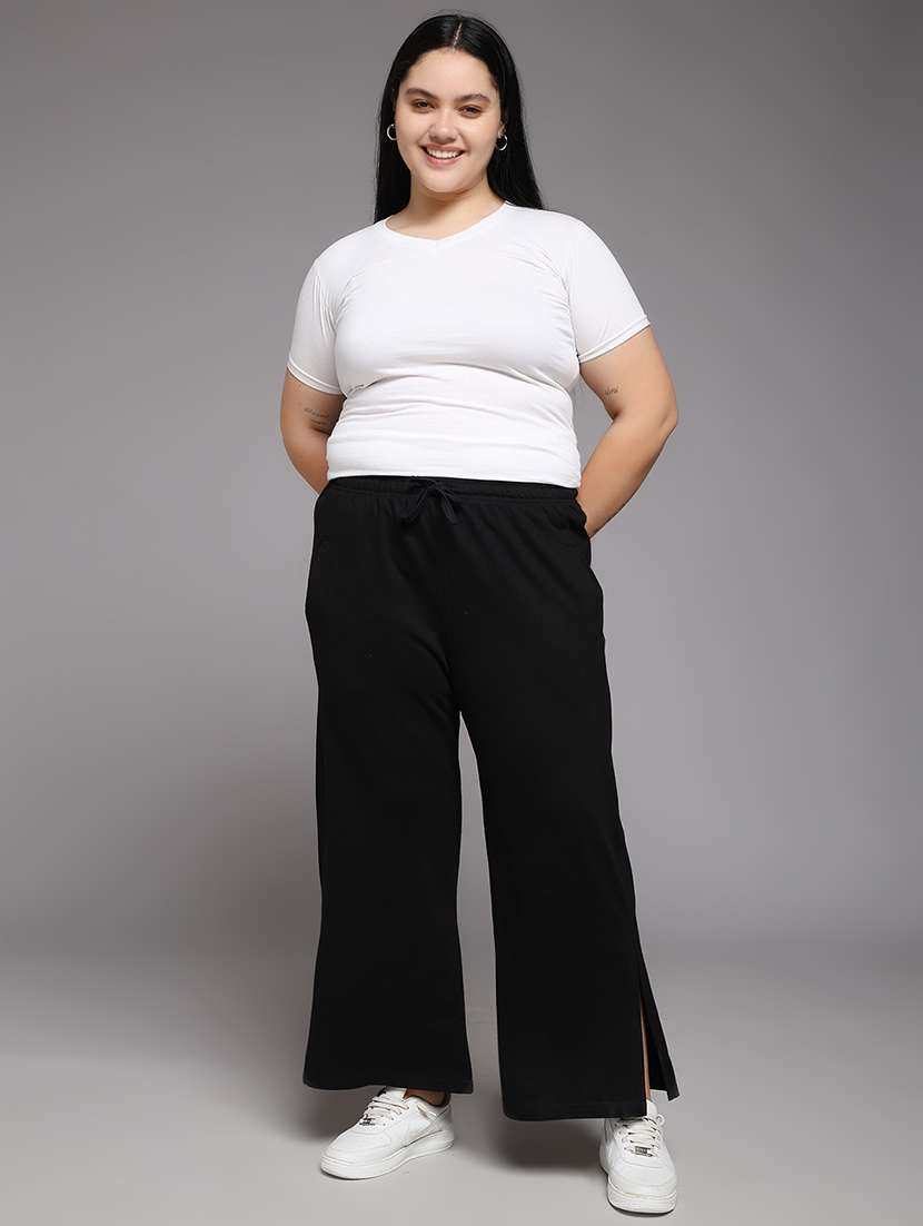 women plus size solid mid rise track pant - 22060116 -  Standard Image - 4