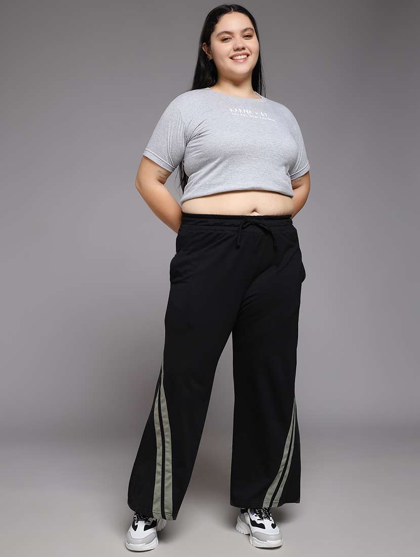 women plus size solid mid rise track pant - 22060118 -  Standard Image - 4