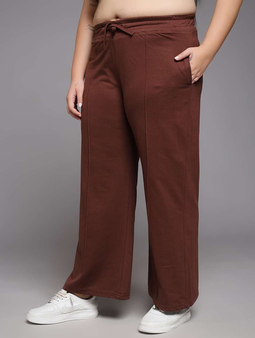 women plus size solid mid rise track pant - 22060122 -  Standard Image - 1