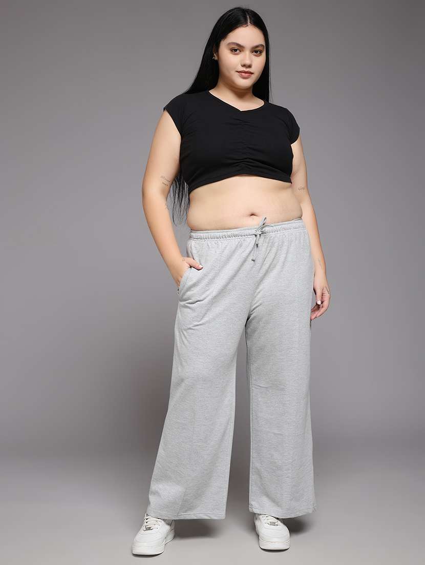 women plus size solid mid rise track pant - 22060124 -  Standard Image - 4