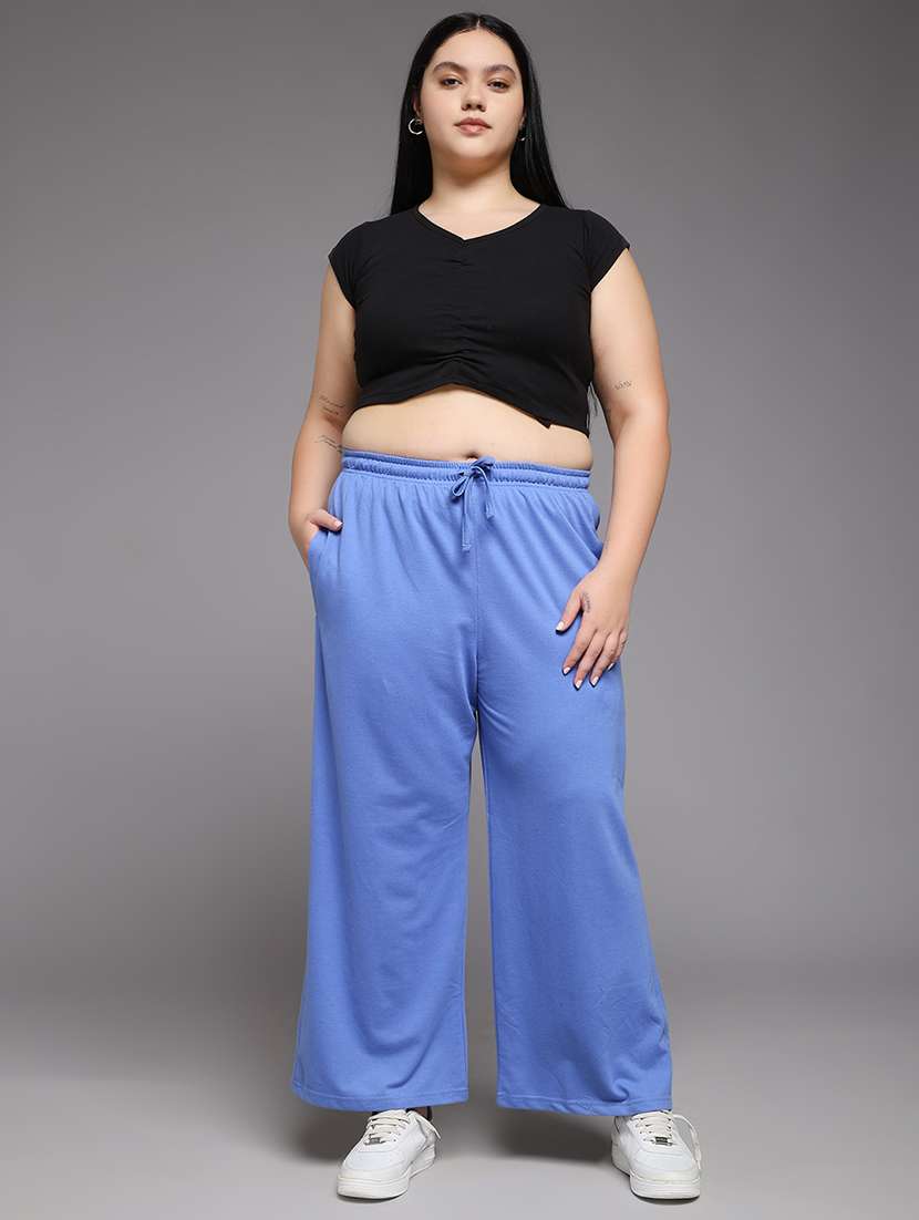 women plus size solid mid rise track pant - 22060134 -  Standard Image - 4
