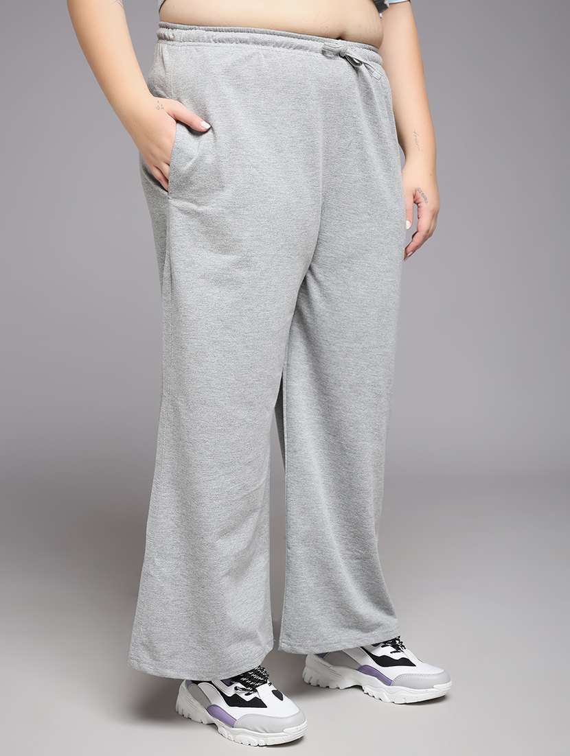 women plus size solid mid rise track pant - 22060135 -  Standard Image - 1