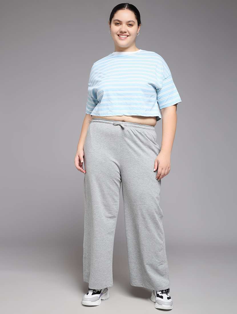 women plus size solid mid rise track pant - 22060135 -  Standard Image - 4