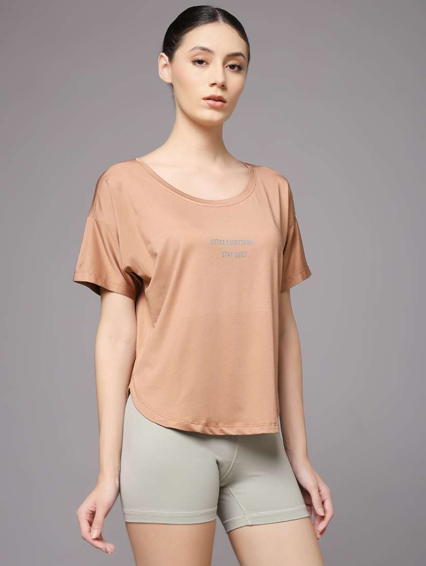 women printed round neck dri-fit sports t-shirt - 22060139 -  Standard Image - 1