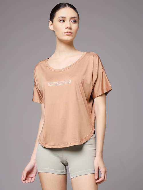 women printed round neck dri-fit sports t-shirt - 22060140 - Standard Image - 0