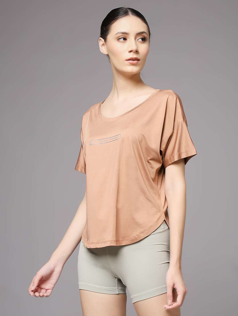 women printed round neck dri-fit sports t-shirt - 22060140 - Standard Image - 1