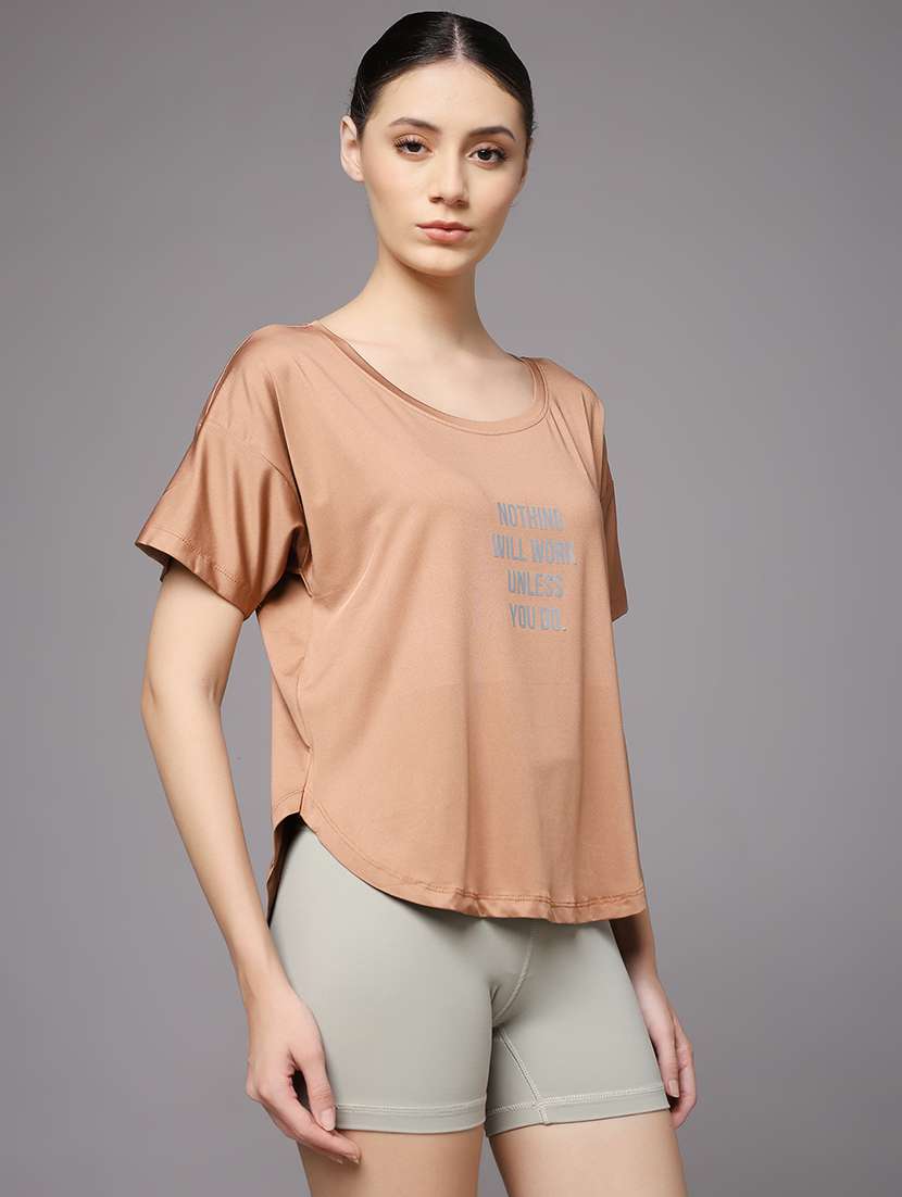 women printed round neck dri-fit sports t-shirt - 22060141 -  Standard Image - 1