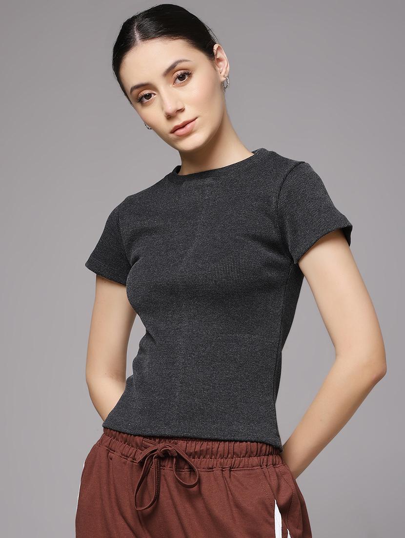 women solid round neck slim fit t-shirt - 22060152 -  Standard Image - 1