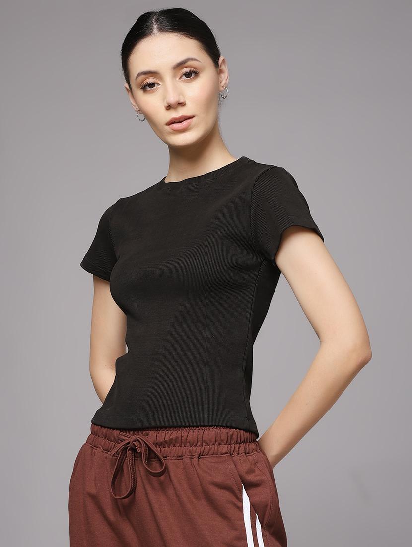 women solid round neck slim fit t-shirt - 22060153 - Standard Image - 1