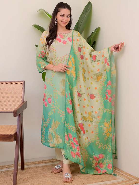 women embroidered long sleeve kurta pant with dupatta set - 22060156 -  Standard Image - 1