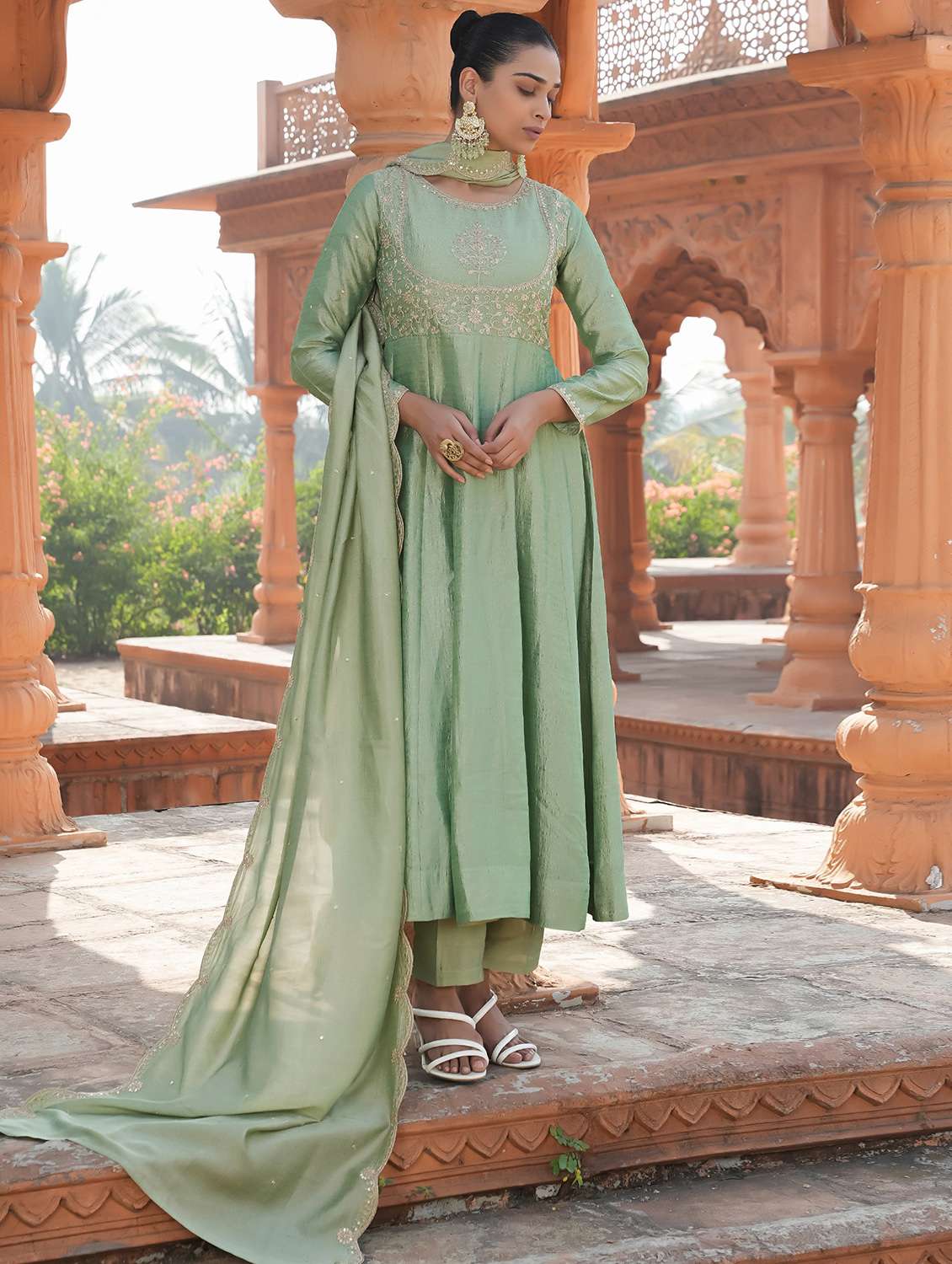 women embroidered long sleeve kurta pant with dupatta set - 22060159 -  Standard Image - 1