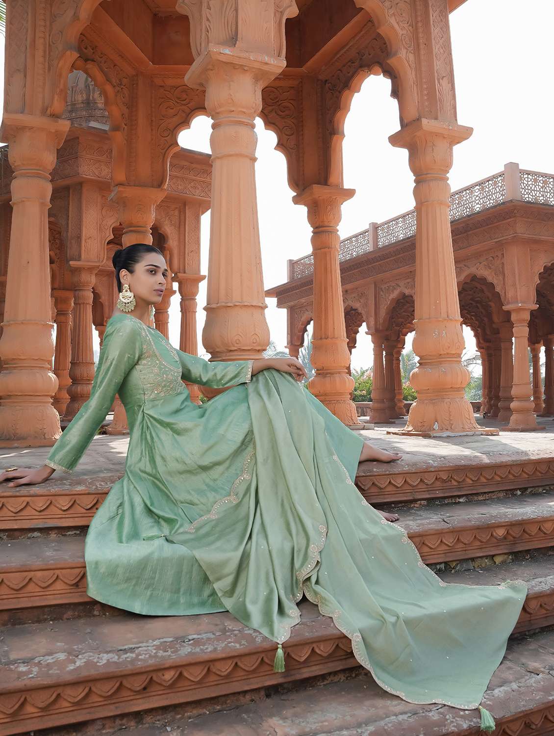 women embroidered long sleeve kurta pant with dupatta set - 22060159 - Standard Image - 4