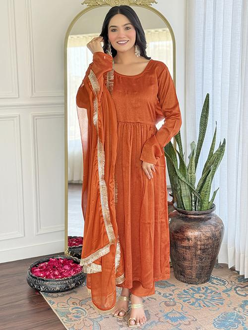 women solid long sleeve kurta pant with dupatta set - 22060161 - Standard Image - 0