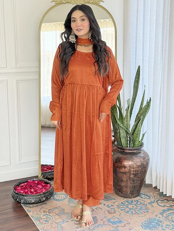 women solid long sleeve kurta pant with dupatta set - 22060161 - Standard Image - 1