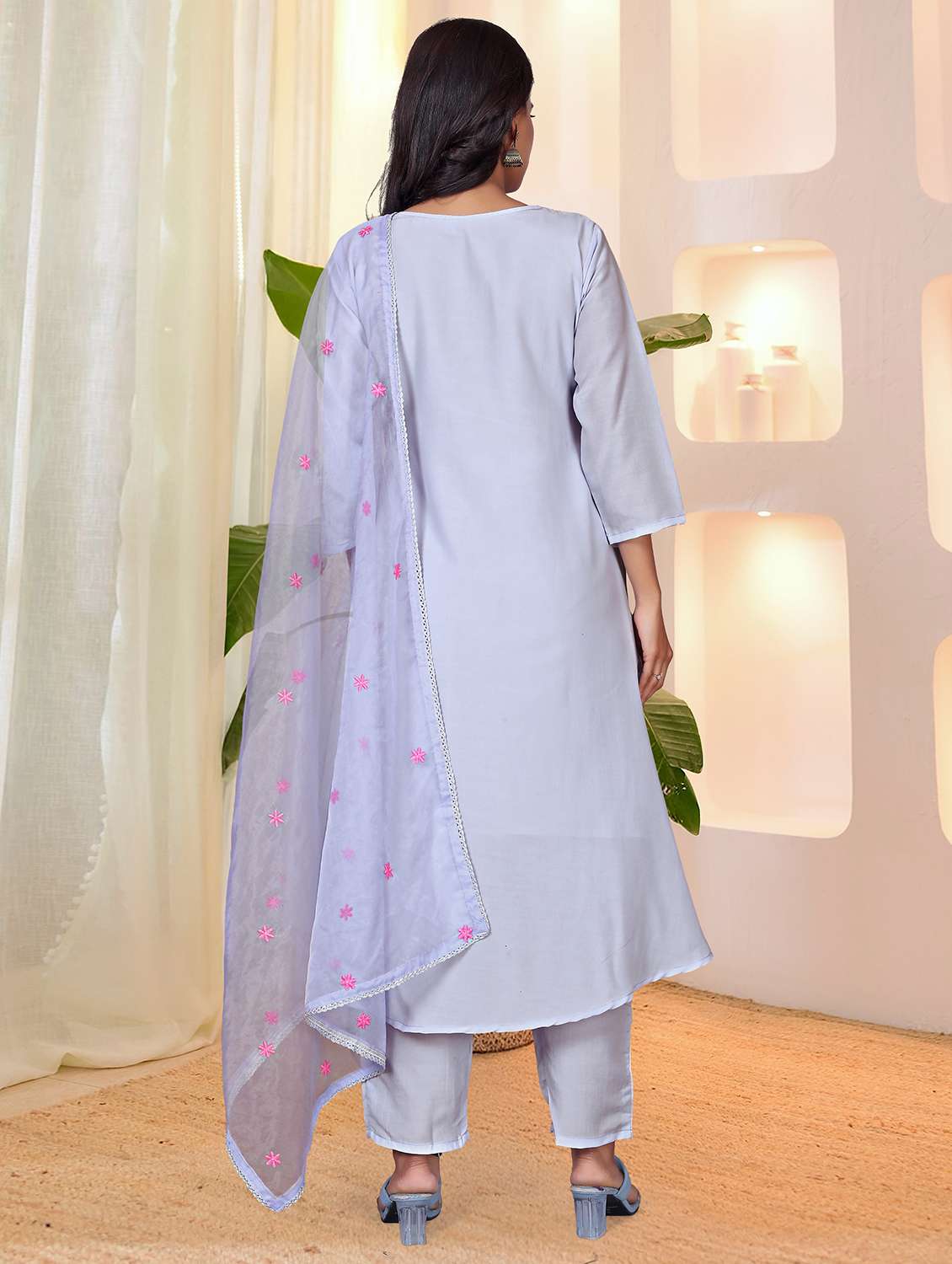 women three quarter sleeve kurta pant with dupatta set - 22060194 -  Standard Image - 1