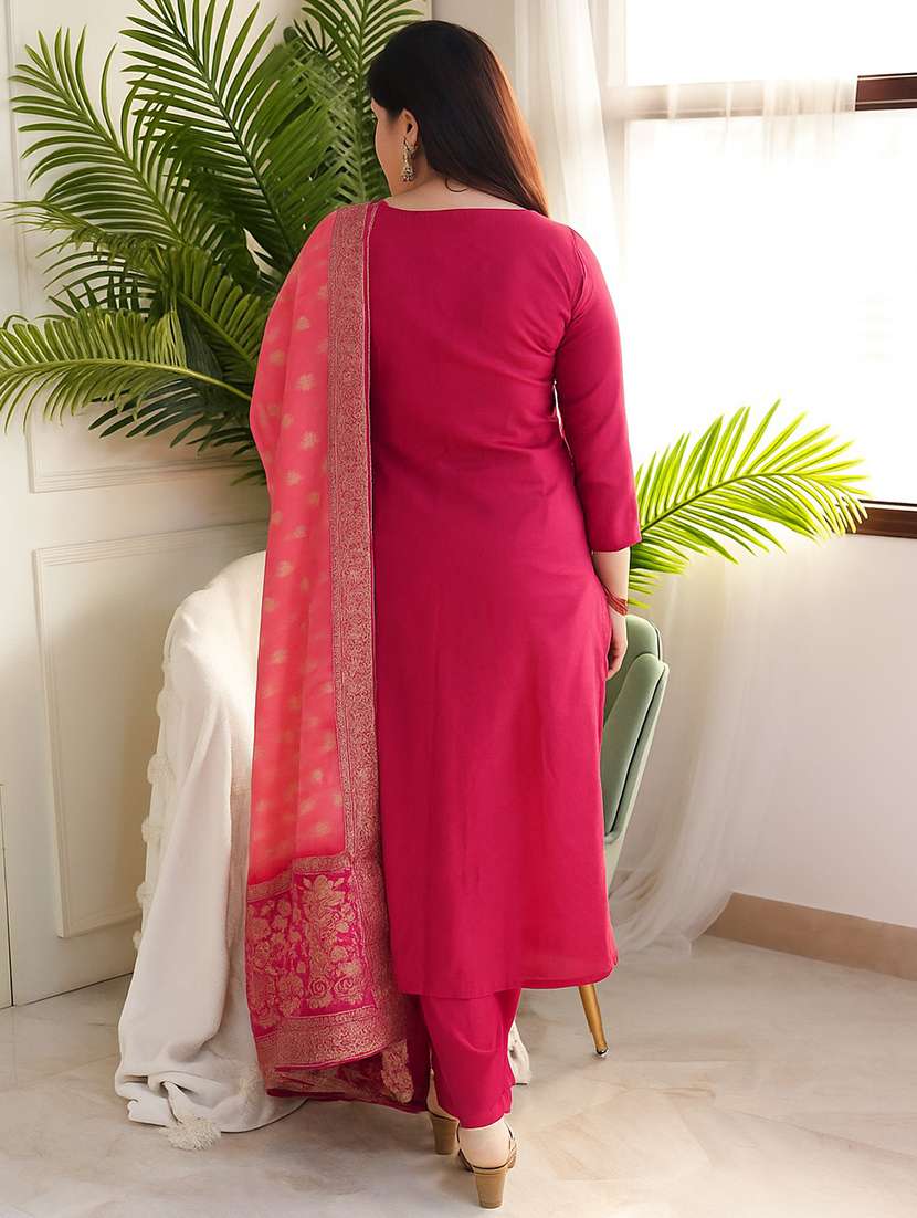 women three quarter sleeve kurta pant with dupatta set - 22060195 -  Standard Image - 1