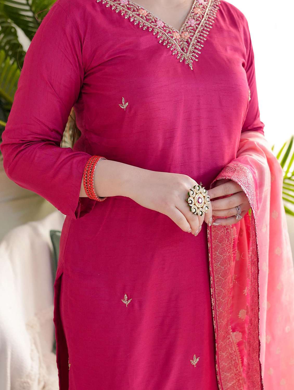 women three quarter sleeve kurta pant with dupatta set - 22060195 - Standard Image - 4