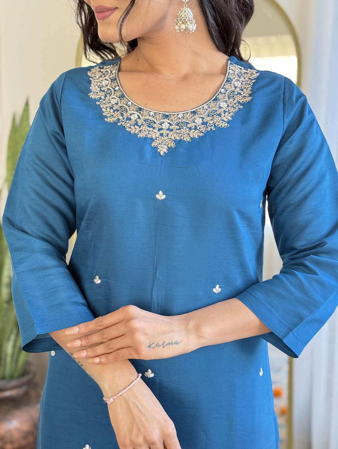 women three quarter sleeve kurta pant with dupatta set - 22060196 - Standard Image - 4