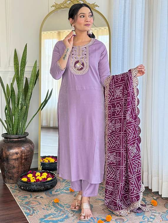 women three quarter sleeve kurta pant with dupatta set