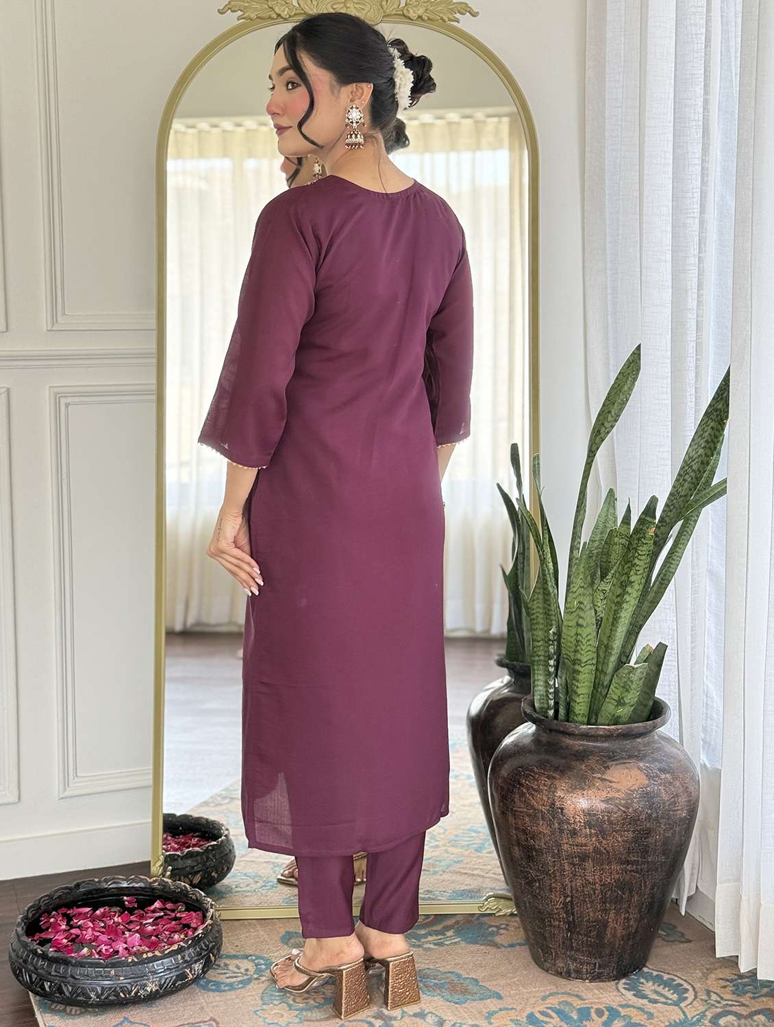 women three quarter sleeve kurta pant with dupatta set - 22060205 -  Standard Image - 1
