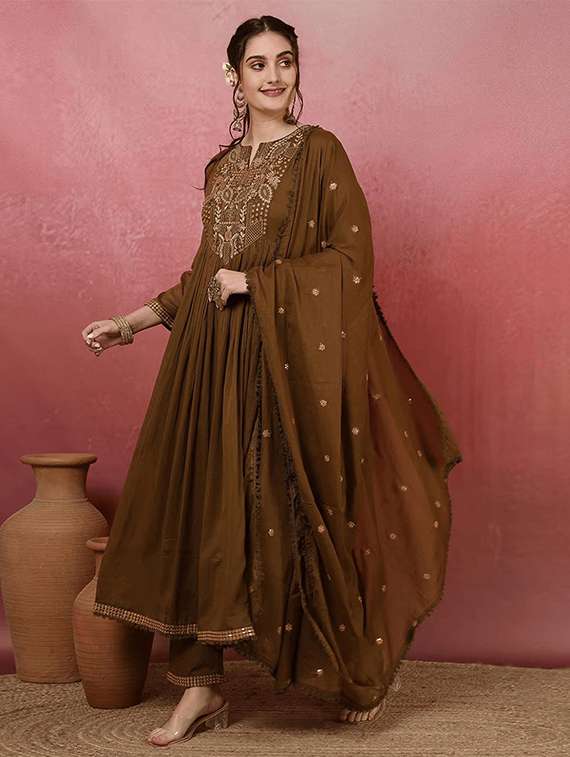 women embroidered long sleeve kurta pant with dupatta set - 22060213 -  Standard Image - 1
