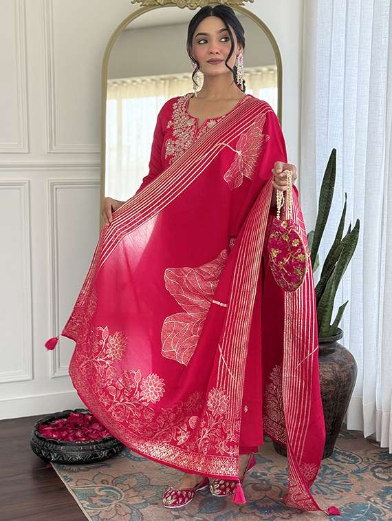 women three quarter sleeve kurta pant with dupatta set