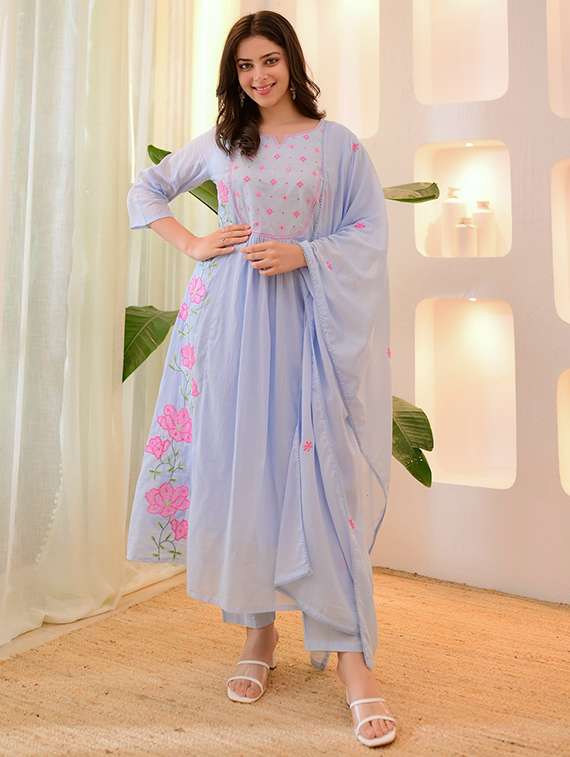 women three quarter sleeve kurta pant with dupatta set