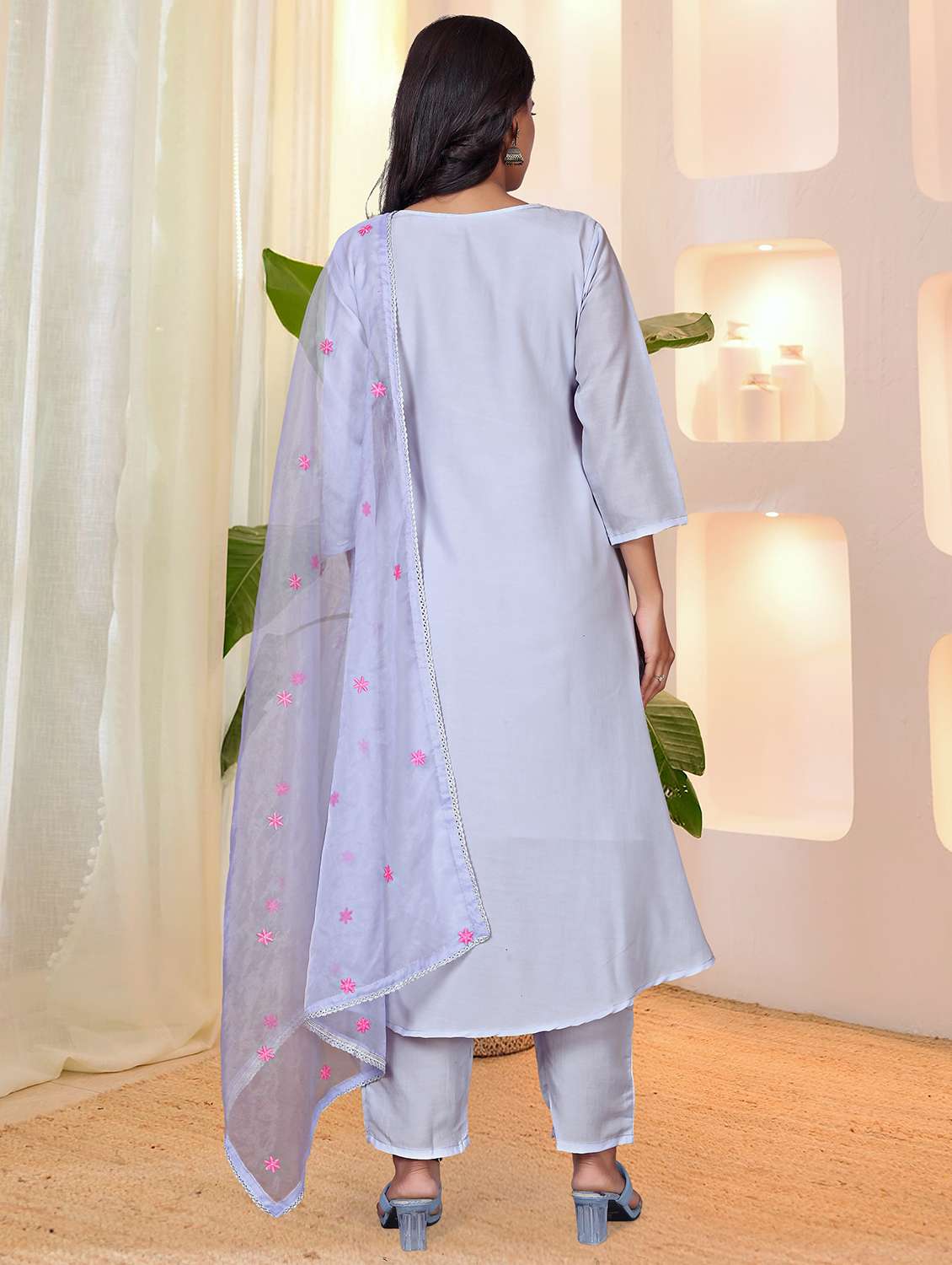 women three quarter sleeve kurta pant with dupatta set - 22060219 -  Standard Image - 1