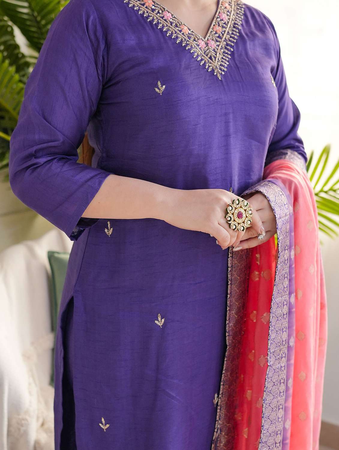 women three quarter sleeve kurta pant with dupatta set - 22060224 - Standard Image - 4