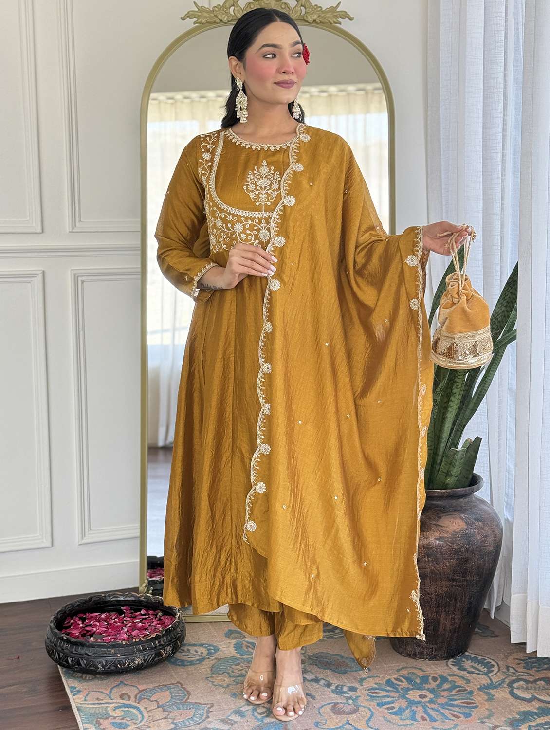 women embroidered long sleeve kurta pant with dupatta set - 22060234 -  Zoom Image - 0