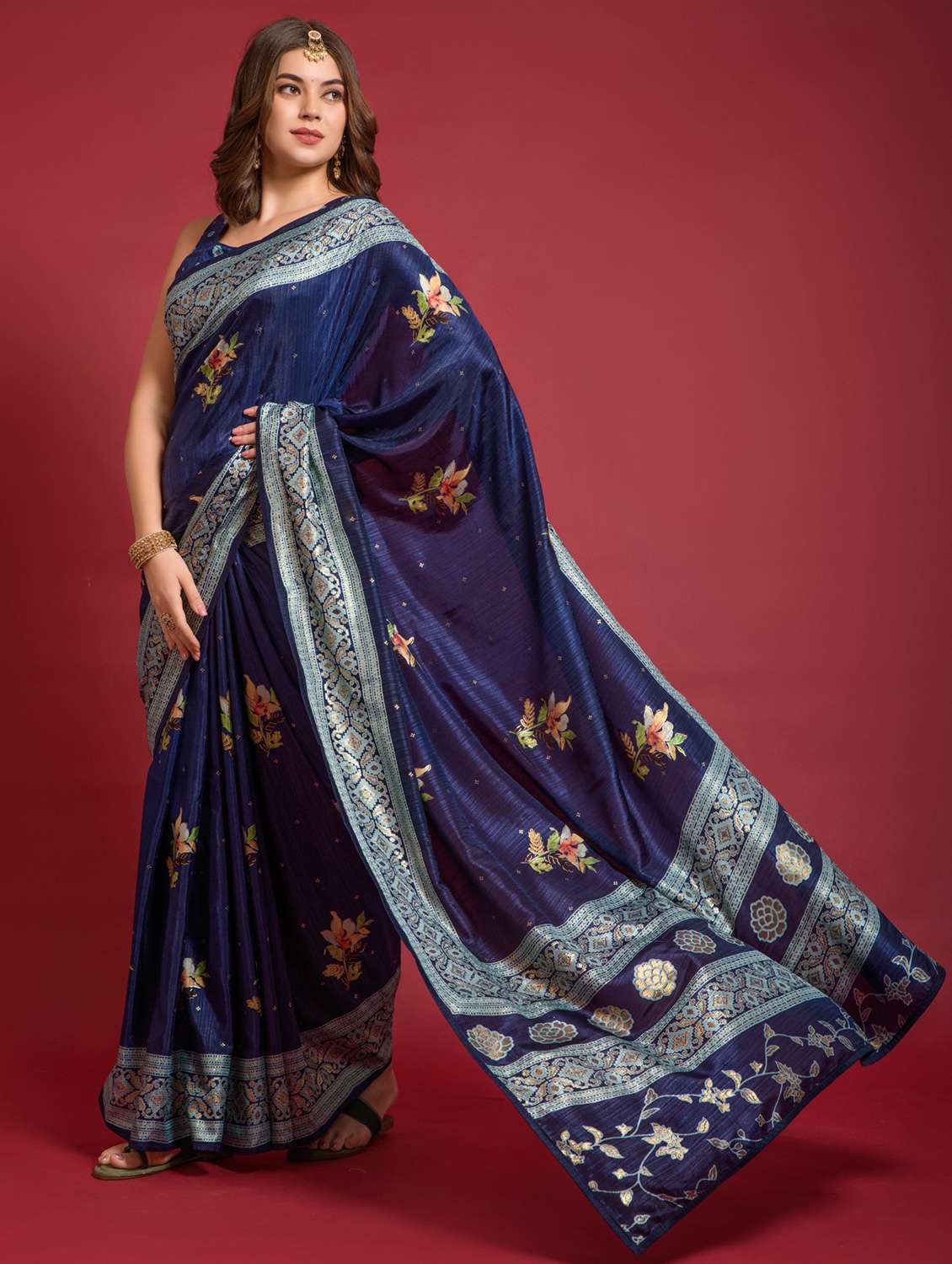women floral printed saree with blouse - 22060237 -  Standard Image - 1