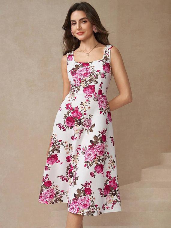 women floral print sleeveless fit & flare dress - 22060241 - Standard Image - 1