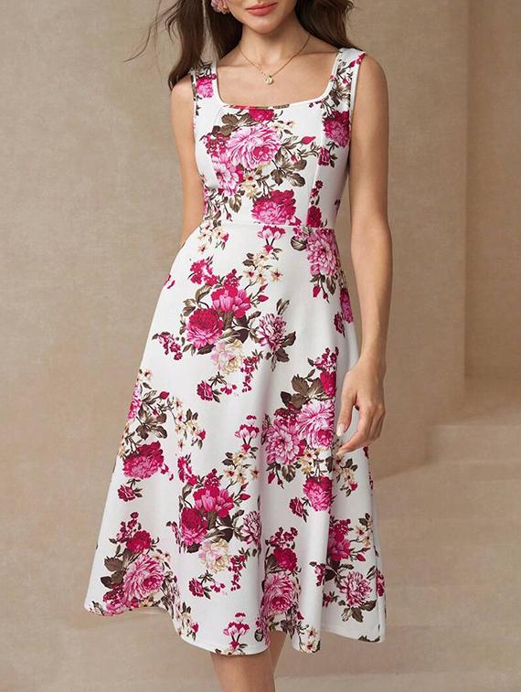 women floral print sleeveless fit & flare dress - 22060241 - Standard Image - 4
