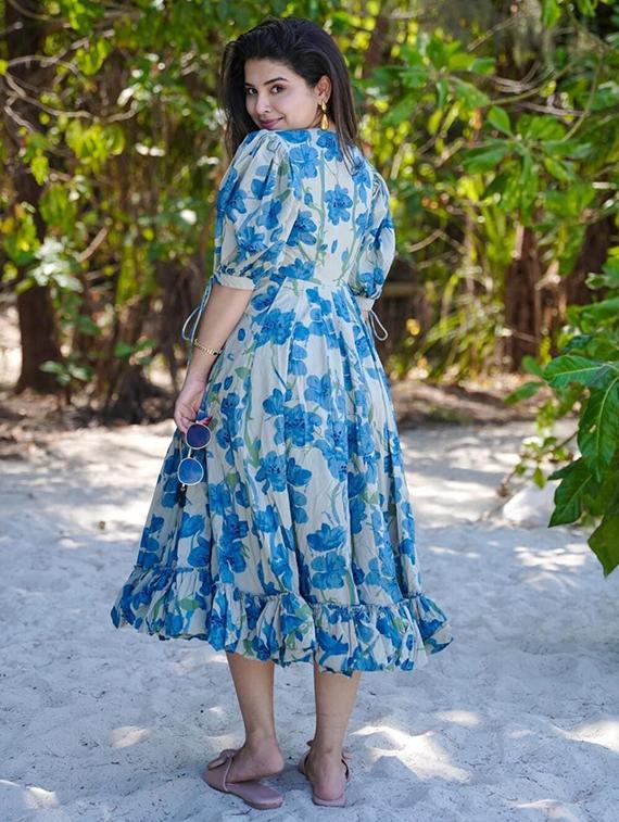 women floral print puff sleeve tiered dress - 22060242 - Standard Image - 1