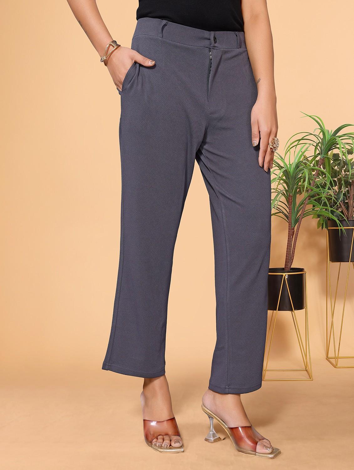 women solid mid rise straight trouser - 22060243 - Standard Image - 1
