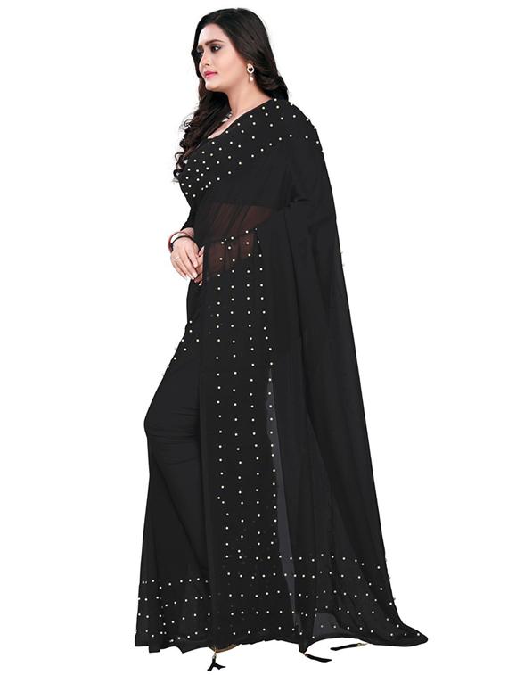women solid with embellished bordered saree with blouse - 22060295 - Standard Image - 1