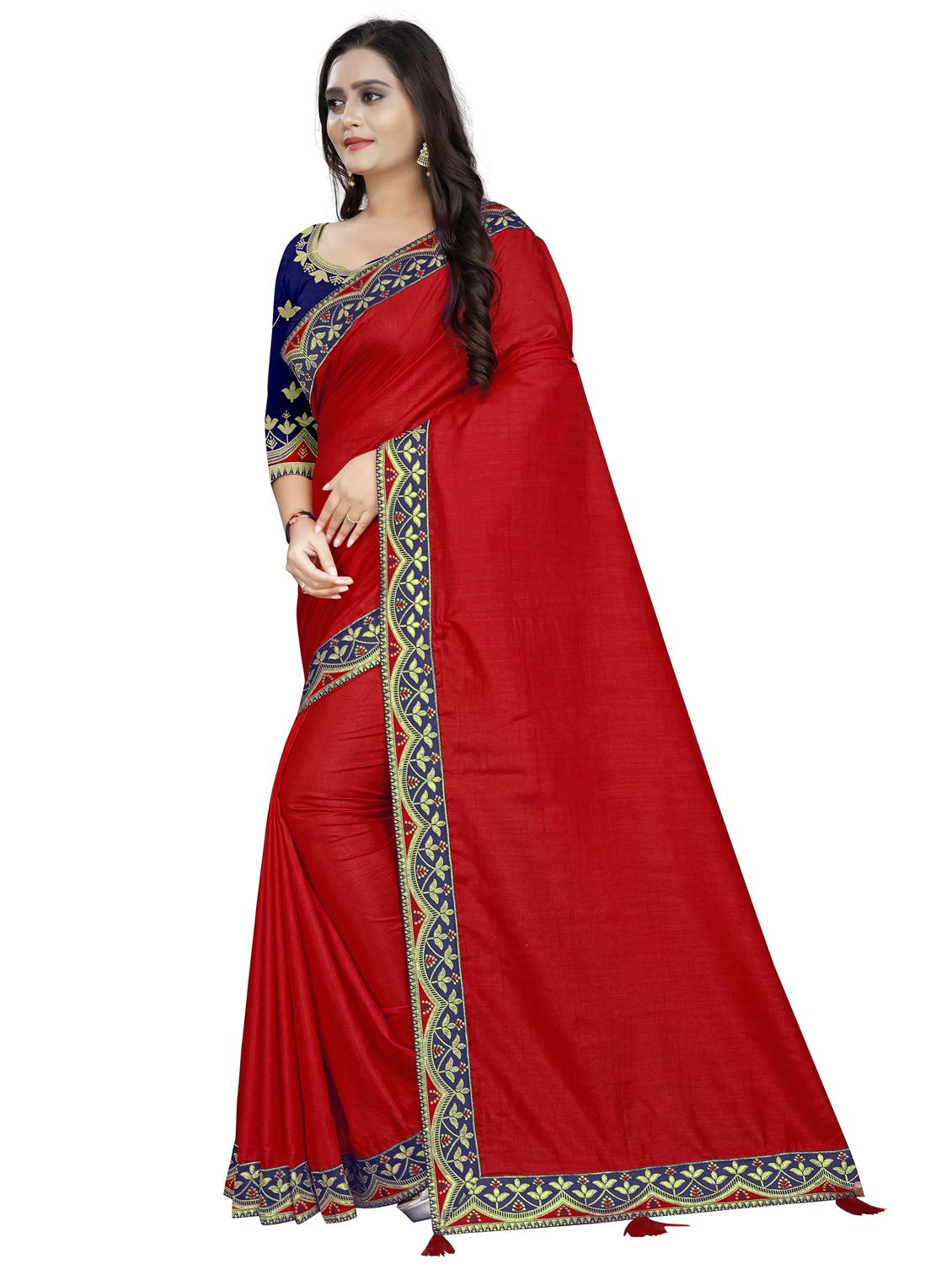 red art silk bordered saree with blouse - 22060374 - Standard Image - 1