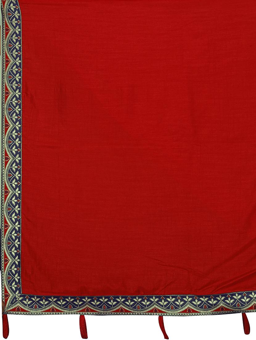 red art silk bordered saree with blouse - 22060374 - Standard Image - 4